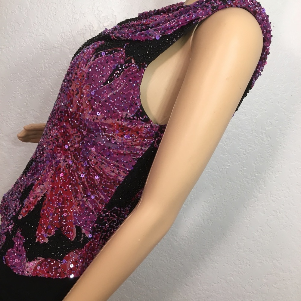 Sean Collection Purple Beaded Silk Top with Low Back - Picture 5 of 8